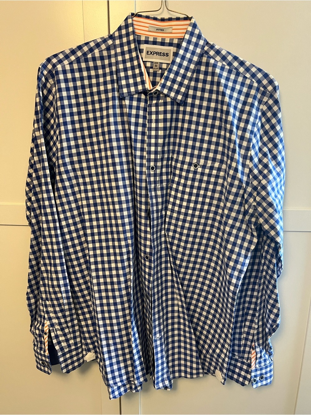 Lot of 3 Express Men's Blue & White Gingham Button-Up Shirt
